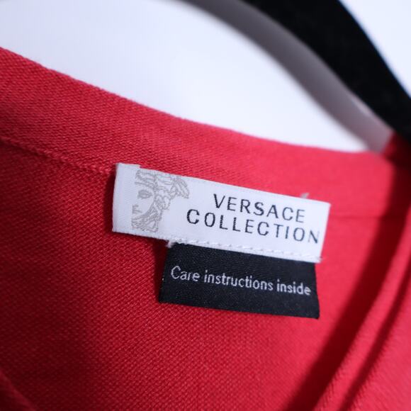 VERSACE Collection Silk Cotton V-Neck Sweater Melon Stretch Casual Men's M - Picture 10 of 13